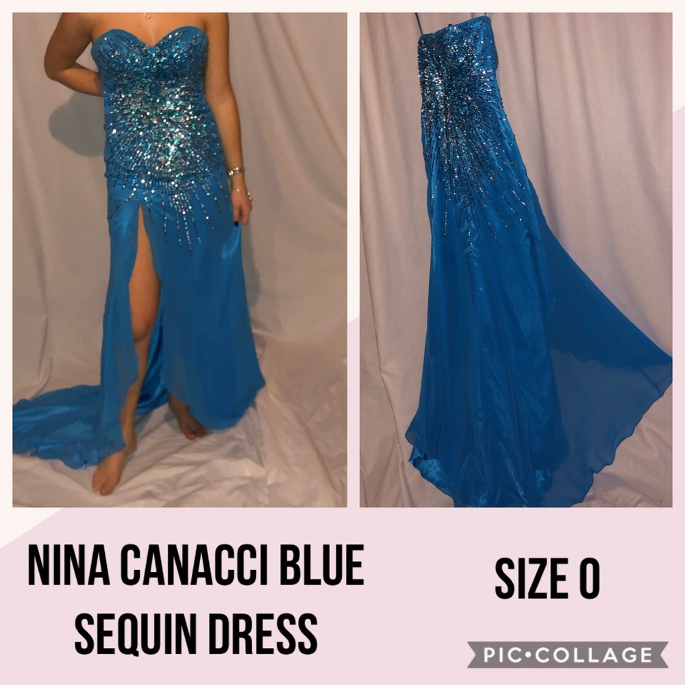 Blue Sequin Prom Dress